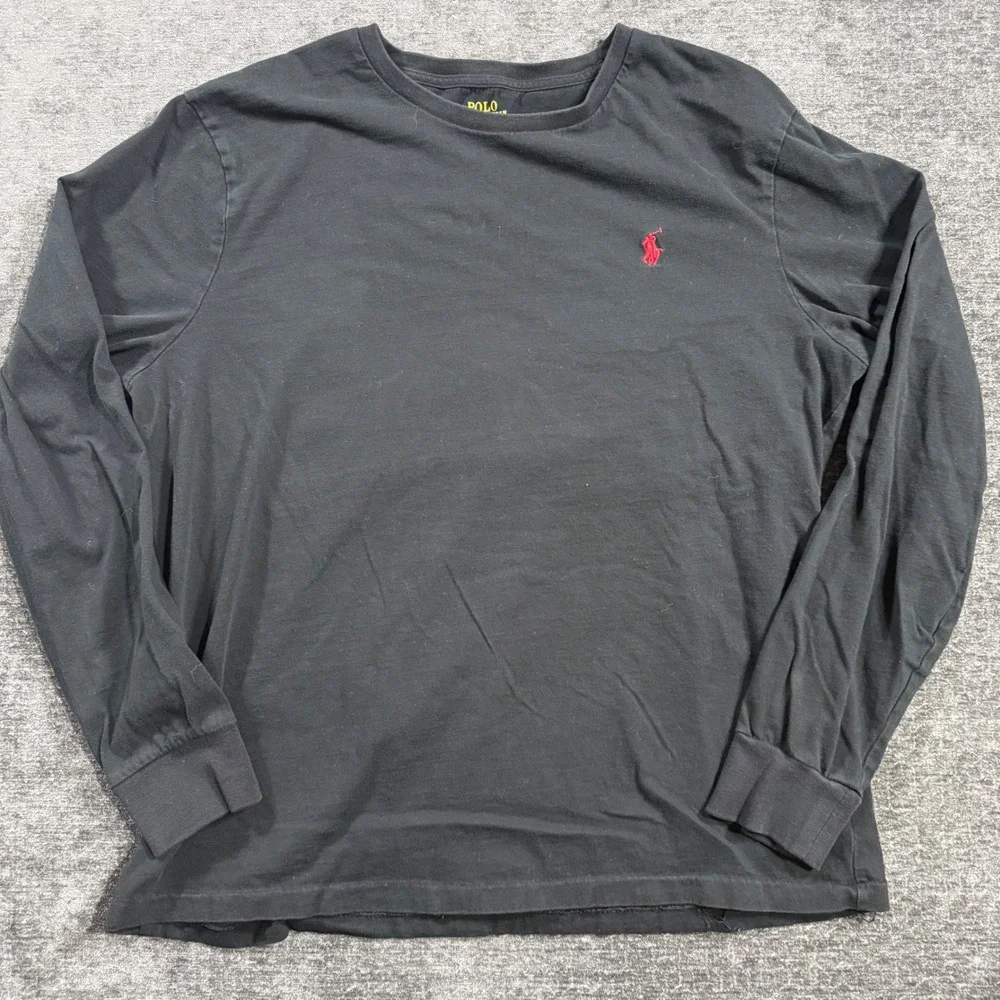 Polo Ralph Lauren Mens‎ Custom Slim Fit Long Sleeve T-Shirt Black Red Pony Large